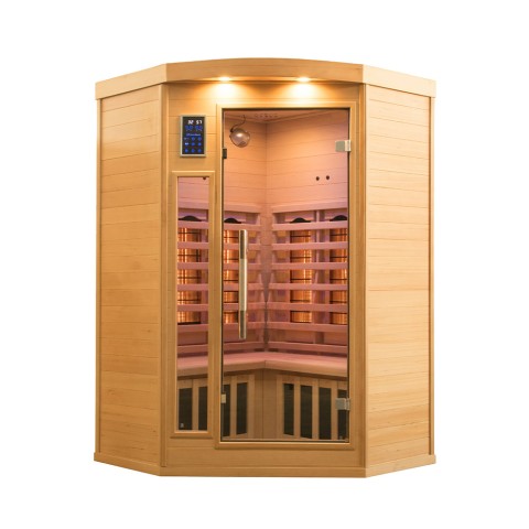 Finse hoeksauna voor thuis, hout, 2/3 personen, infrarood Apollon 2C Aanbieding