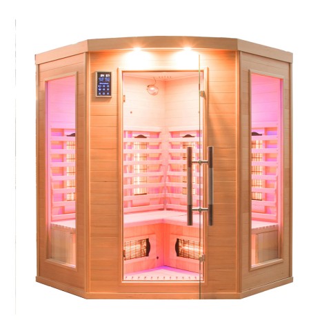 Finse hoekinfraroodsauna voor thuisgebruik in hout 3/4 zitplaatsen Apollon 3C Aanbieding