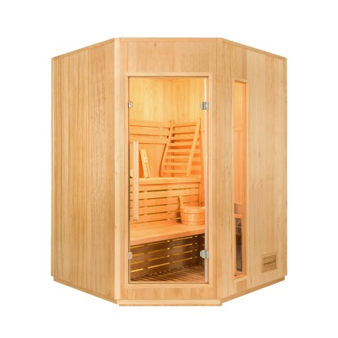 Finse thuissauna driepersoons hoekmodel elektrische kachel 4,5 kW Zen 3C Aanbieding