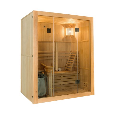 Finse thuissauna in hout, 3 zitplaatsen, kachel 3,5 kW Sense 3 Aanbieding