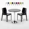 Ronde salontafel zwart 70x70 cm met stalen onderstel en 2 gekleurde stoelen Ice Cosmopolitan Aanbieding
