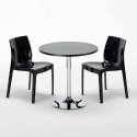 Ronde salontafel zwart 70x70 cm met stalen onderstel en 2 gekleurde stoelen Ice Cosmopolitan Afmetingen