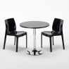 Ronde salontafel zwart 70x70 cm met stalen onderstel en 2 gekleurde stoelen Ice Cosmopolitan Afmetingen