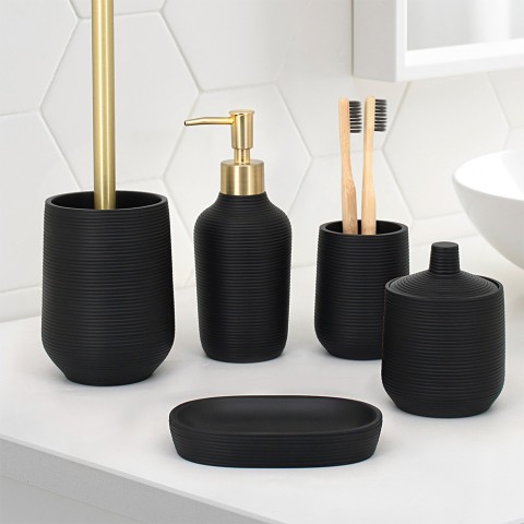 Zwarte badkamer accessoire set zeepbakje toiletborstelhouder Ebony Aanbieding