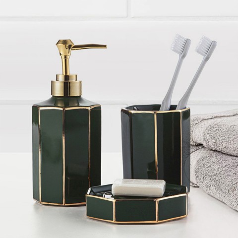 Badkamer accessoire set tandenborstel dispenser zeepbakje toiletborstelgarnituur Emerald Aanbieding