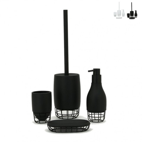 Wit-zwart badkameraccessoire set: tandenborstelhouder, zeepdispenser, zeepbakje, borstel Grid Aanbieding