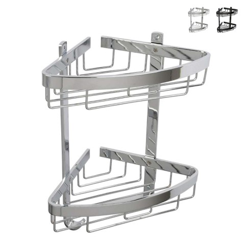 Zwarte hoekdoucheplank met 2 niveaus, verchroomd aluminium Attractive Aanbieding