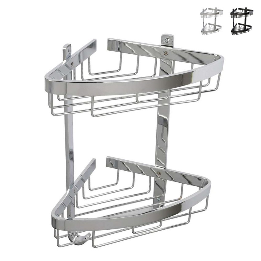 Zwarte hoekdoucheplank met 2 niveaus, verchroomd aluminium Attractive Aanbieding