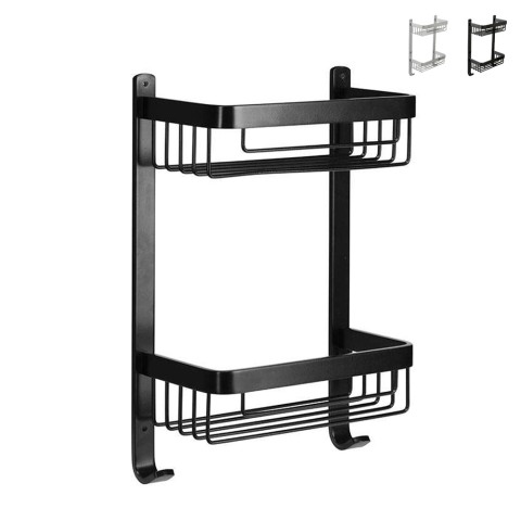 Zwart chroom aluminium douchemuurplank met 2 schappen Attractive Aanbieding