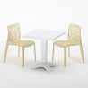 Vierkante salontafel wit 70x70 cm met stalen onderstel en 2 gekleurde stoelen Gruvyer Patio 