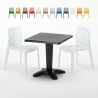 Vierkante salontafel zwart 70x70 cm met stalen onderstel en 2 gekleurde stoelen Gruvyer Aia Aanbieding