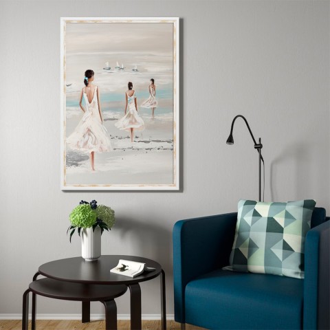 Handgeschilderde foto reliëf strand vrouwen frame 60x90cm W205