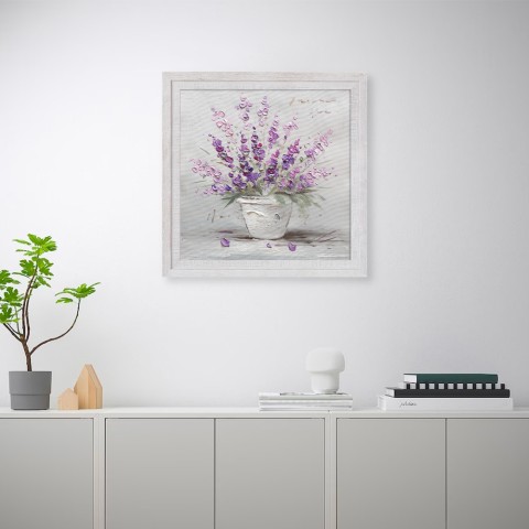 Handgeschilderde foto vaas paarse bloemen canvas met lijst 30x30cm W602 Aanbieding