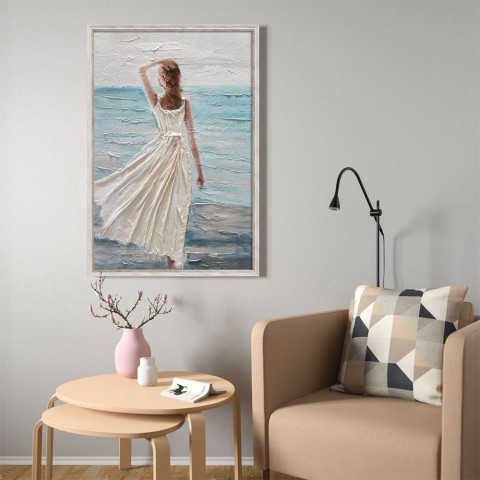 Handgeschilderde foto op canvas reliëf vrouw strand 60x90cm W713
