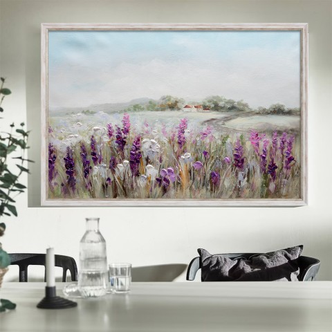 Met de hand geschilderd schilderij op doek landschap bloemenveld 60x90cm W619 Aanbieding