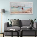 Handgeschilderd schilderij op doek haven met boten 60x120cm W627 Aanbieding