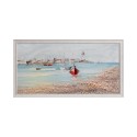 Handgeschilderd schilderij op canvas haven met boten 60x120cm B627 Korting