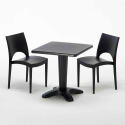 Vierkante salontafel zwart 70x70 cm met stalen onderstel en 2 gekleurde stoelen Paris Aia Model
