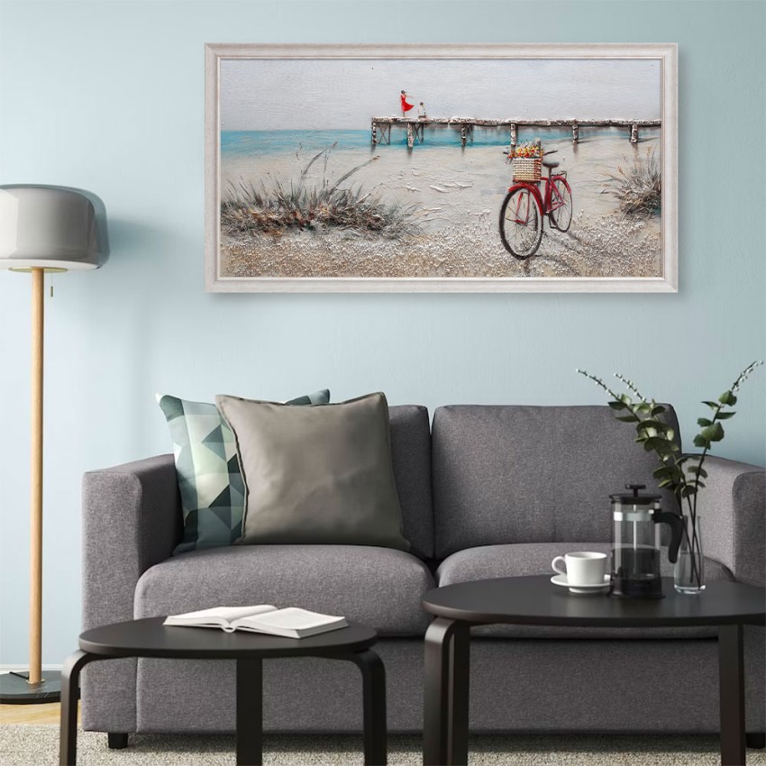 Handgeschilderd doek zeehaven strand 60x120cm met lijst W628 Aanbieding Handgeschilderd doek zeehaven strand 60x120cm met lijst W628 Aanbieding