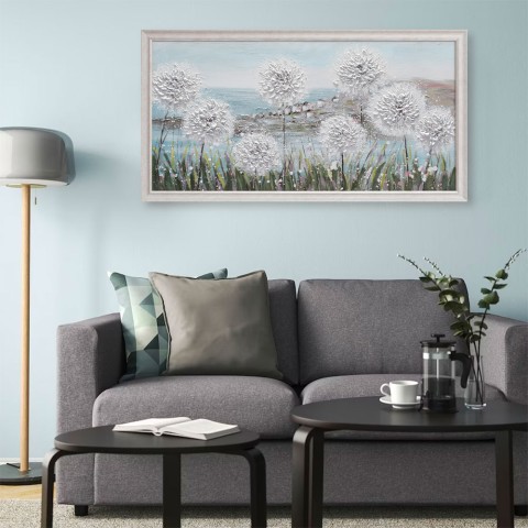 Handgeschilderd canvas schilderij bloemenveld paardenbloemen lijst 60x120cm W726 Aanbieding