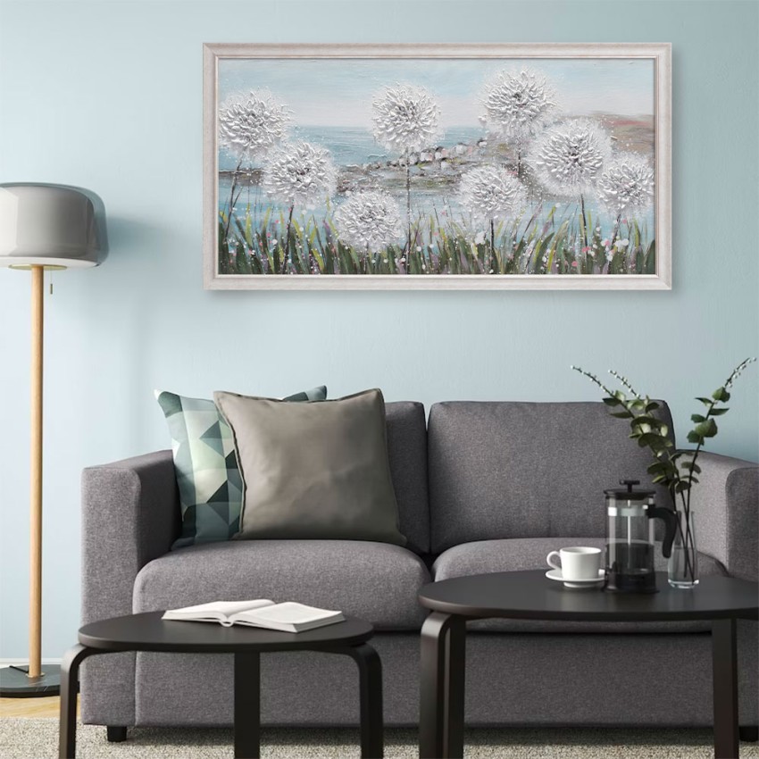 Handgeschilderd canvas schilderij bloemenveld paardenbloemen lijst 60x120cm W726 Aanbieding