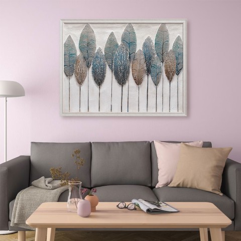 Handgeschilderd doek met lijst veren 90x120cm W732 Aanbieding