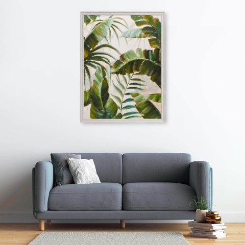 Handgeschilderd schilderij bladeren op doek 90x120cm met lijst W827 Aanbieding