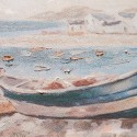 Handgeschilderd schilderij op canvas Boten aan de waterkant 30x90cm met lijst W800 Voorraad