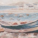 Handgeschilderd schilderij op doek boten aan de oever 30x90cm met lijst W800 Voorraad