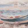 Handgeschilderd schilderij op doek boten aan de oever 30x90cm met lijst W800 Voorraad
