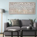 Handgeschilderd schilderij op doek 65x150cm witte bloemen met lijst z442 Aanbieding