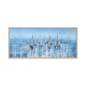 Handgeschilderd schilderij zilverkleurige zeilboten met lijst 65x150cm Z460 Korting