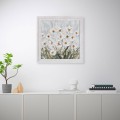 Handgeschilderd schilderij op canvas weide witte bloemen met lijst 30x30cm Z501 Aanbieding