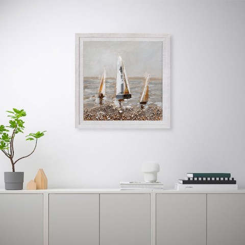 Handgeschilderd canvas schilderij met lijst 30x30cm zeilboten Z506 Aanbieding