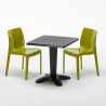 Vierkante salontafel zwart 70x70 cm met stalen onderstel en 2 gekleurde stoelen Ice Aia Afmetingen