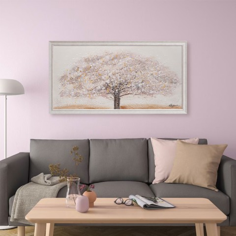 Handgeschilderd doek witte boom met lijst 60x120cm Z643 Aanbieding