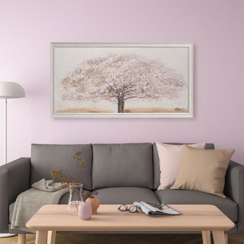 Handgeschilderde foto op canvas witte boom frame 60x120cm Z643