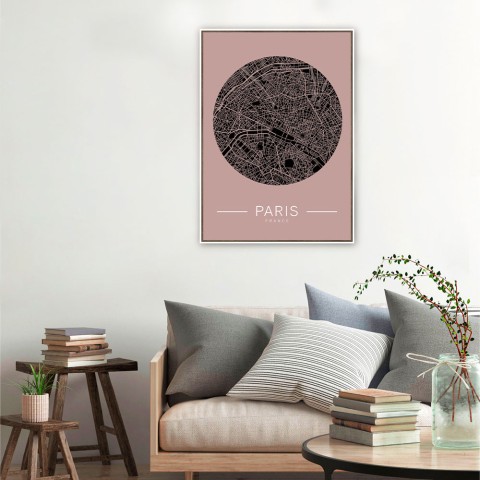 Fotoprint stadskaart Parijs met lijst 50x70cm Unika 0008 Aanbieding