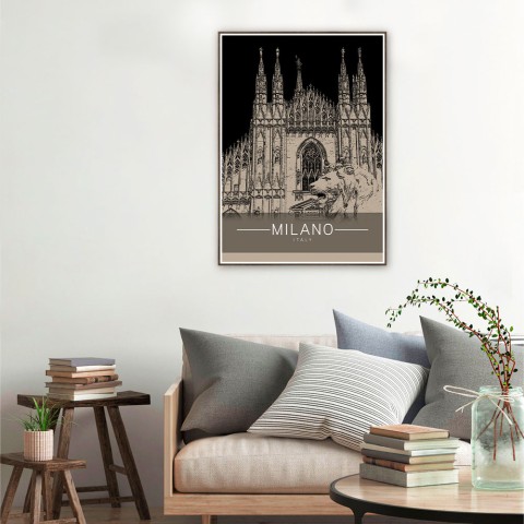 Fotoprint op canvas poster stad Milaan met lijst 50x70cm Unika 0011 Aanbieding