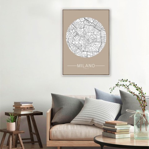 Fotoprint stadkaart Milaan met lijst 50x70cm Unika 0012 Aanbieding