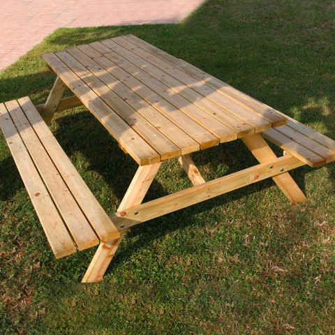 Houten picknicktafel met banken voor tuin 180x150cm Aanbieding