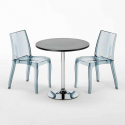Ronde salontafel zwart 70x70 cm met stalen onderstel en 2 gekleurde stoelen Cristal Light Gold Voorraad