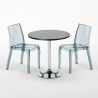 Ronde salontafel zwart 70x70 cm met stalen onderstel en 2 gekleurde stoelen Cristal Light Gold Voorraad