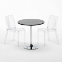 Ronde salontafel zwart 70x70 cm met stalen onderstel en 2 transparant stoelen Dune Gold Kortingen