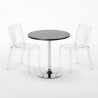 Ronde salontafel zwart 70x70 cm met stalen onderstel en 2 transparant stoelen Dune Gold Kortingen