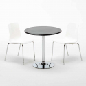 Ronde salontafel zwart 70x70 cm met stalen onderstel en 2 gekleurde stoelen Lollipop Gold Voorraad