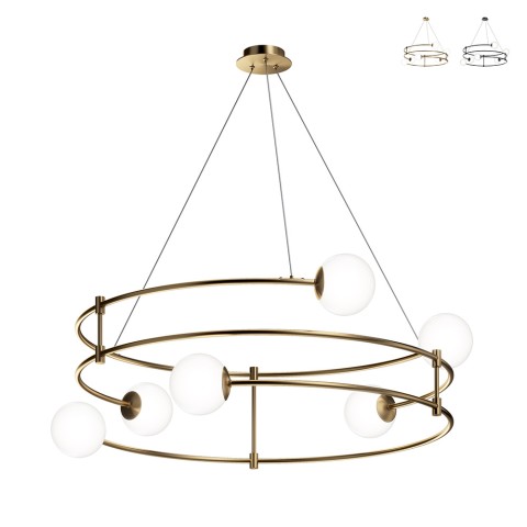 Moderne hanglamp met 6 glazen bollen, spiraalvormige ringen Balance Maytoni Aanbieding