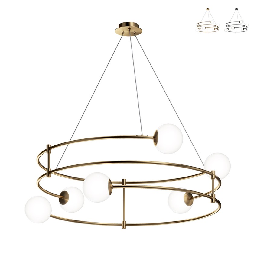 Moderne hanglamp met 6 glazen bollen, spiraalvormige ringen Balance Maytoni Aanbieding Moderne hanglamp met 6 glazen bollen, spiraalvormige ringen Balance Maytoni Aanbieding