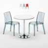 Ronde salontafel wit 70x70 cm met stalen onderstel en 2 transparante stoelen Cristal Light Silver Aanbieding