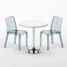 Ronde salontafel wit 70x70 cm met stalen onderstel en 2 transparante stoelen Cristal Light Silver Kortingen